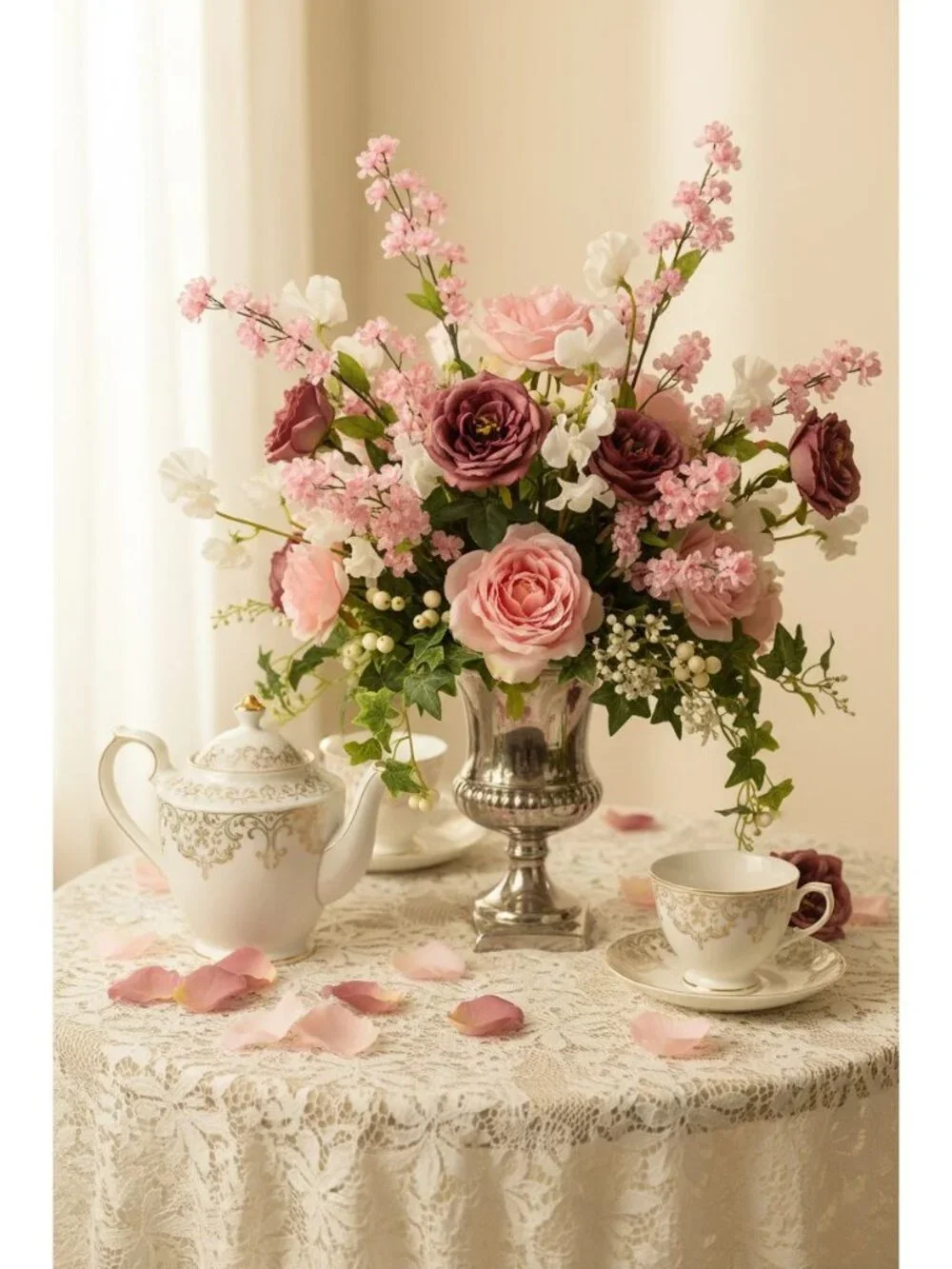 Pink Artificial Filler Flowers Set of 4 18 Inch Mini Blossom Stems for Wreaths A